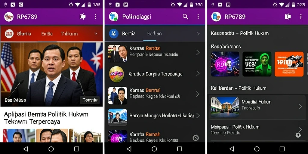 Antarmuka utama RP6789 dengan menu berita politik dan hukum.