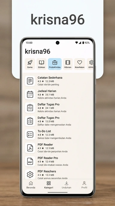 Tampilan katalog aplikasi krisna96